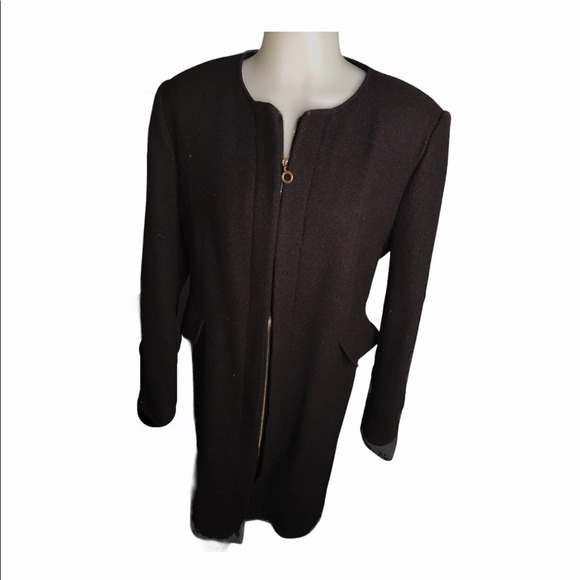 Zara | New Wool Blend Brown Long Coat Gold Zip Down - Picture 12 of 15
